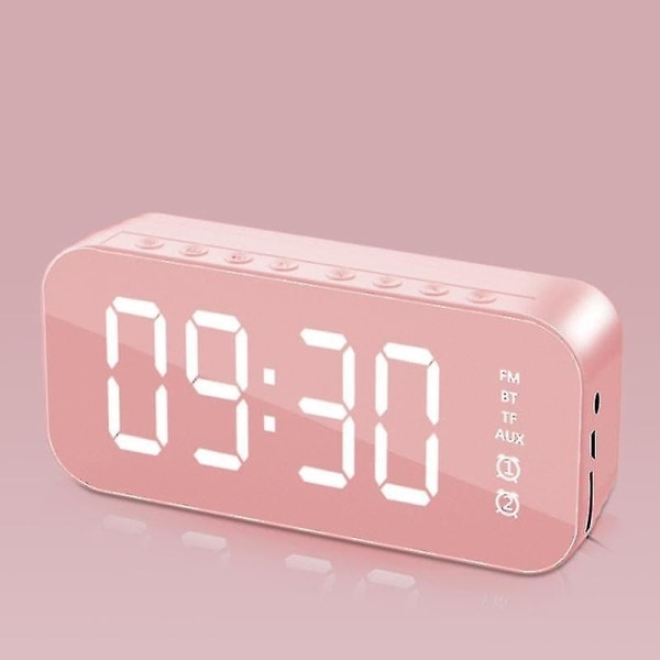 Monitoiminen stereo Bluetooth-yhteensopiva kaiutin herätyskellolla, ajan näyttö, FM-radio kotiin, pinkki Pink