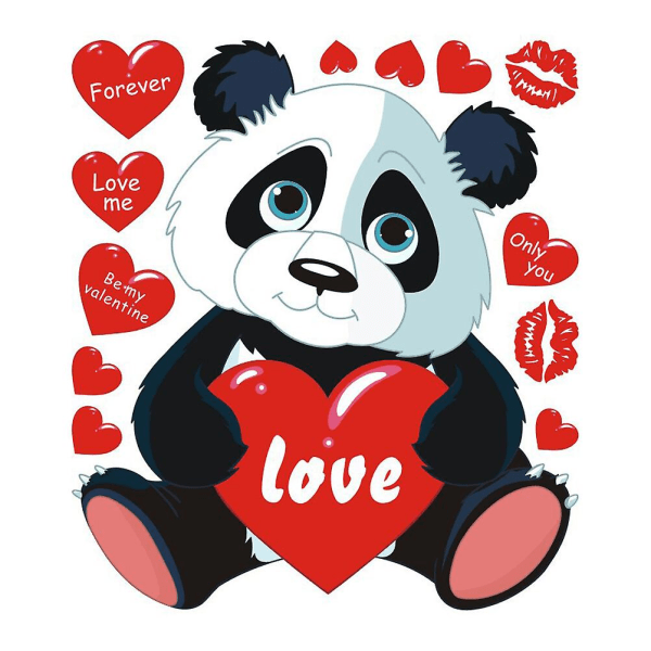 1 stk. Valentinsdag Panda Vægsticker Soveværelse Glas Dekal Baggrund Dekoration Rød 27x24cm Red 27x24cm