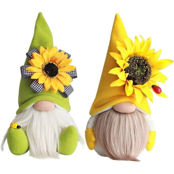 2 Stem Gnomes Easter Decorations, Handmade Summer Sunflower