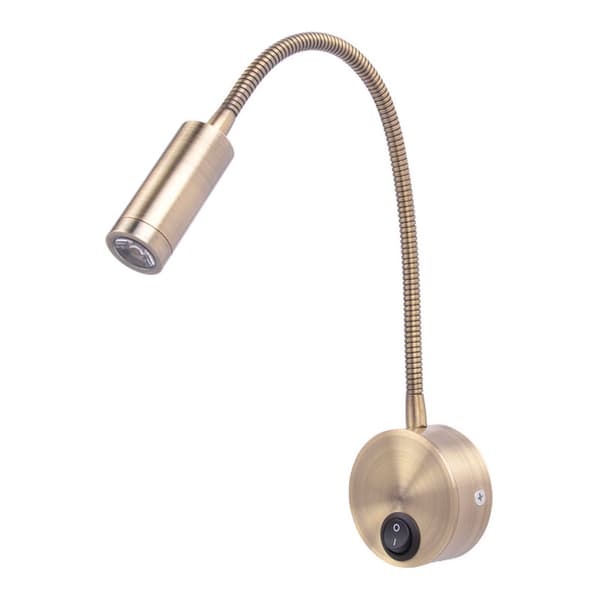 Reading lamp, LED bedside reading lamp with socket, 3W warm white reading lamp with switch, Bronze