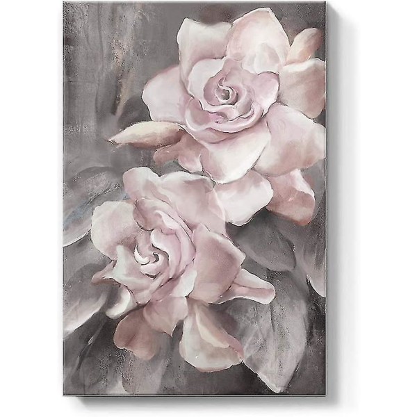 Print - Rosa blommor - Grå - Väggkonst - Modern inredning - Kompatibel med matsal, vardagsrum, hem - 16x20 tum - 1 st.