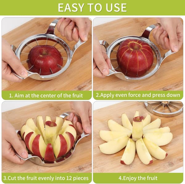 Apple Slicer, 12-Blade Extra Large Apple Corer, Heavy Duty Stainless Steel Apple Cutter and Divider, Easy to Use, Time-Saving.
