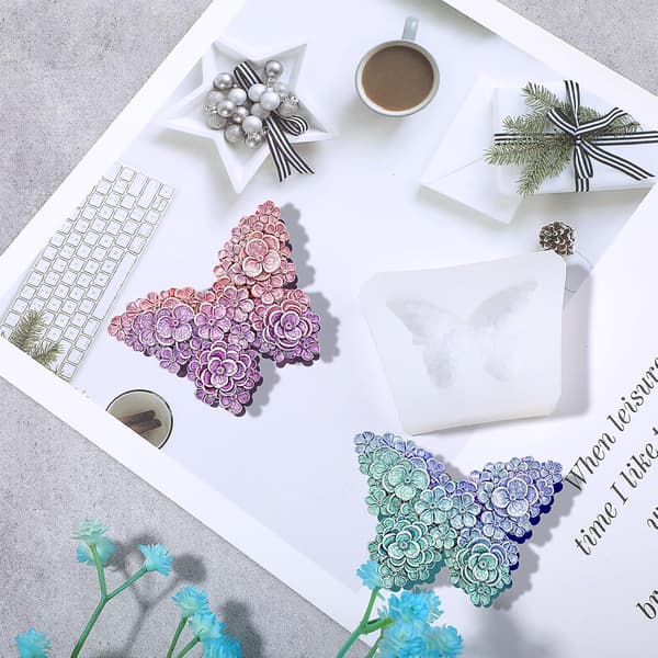 3D Blomst Sommerfugl Silikoneform, 2 Dele Blomst Sommerfugl Lysforme til Lysfremstilling Sommerfugl Chokoladeform DIY Epoxyharpiksforme til Sæbe