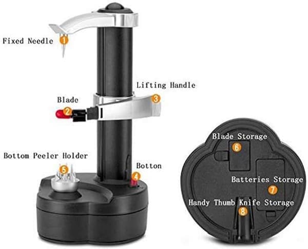 Electric Potato Peeler Automatic Rotating Apple Peeler Tool Multifunctional Stainless Steel Potato, Pear, Fruit and Vegetable Peeler (Black)