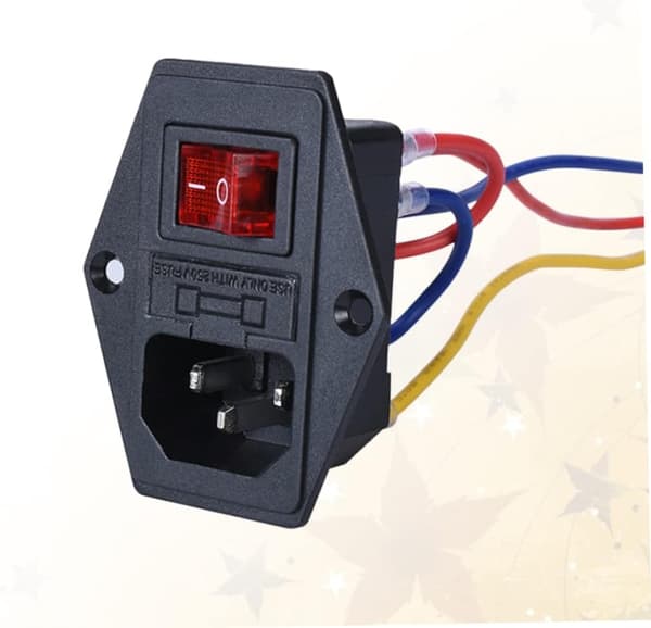 15A Power Socket Rocker Switch Module with Fuse for Printer Black Socket with Power Cable and Safety