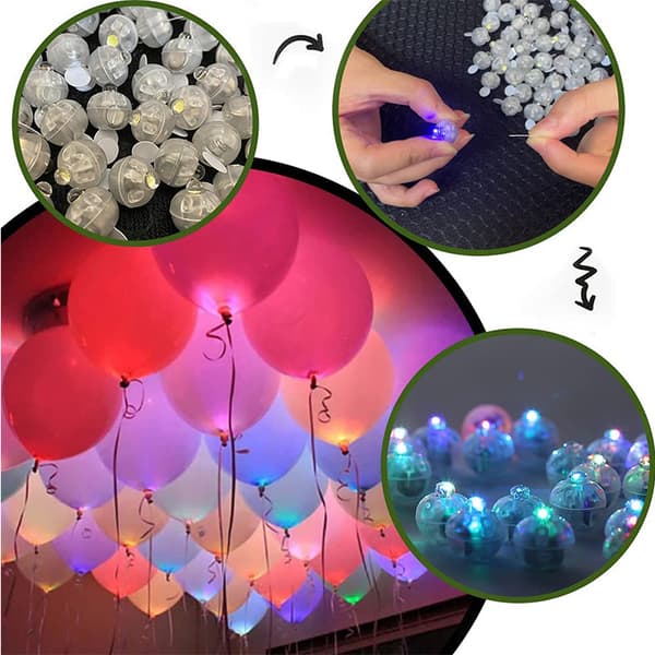 100 stk. Flerfarvede LED-ballonlamper, Regnbuefarvede Runde Led Fl