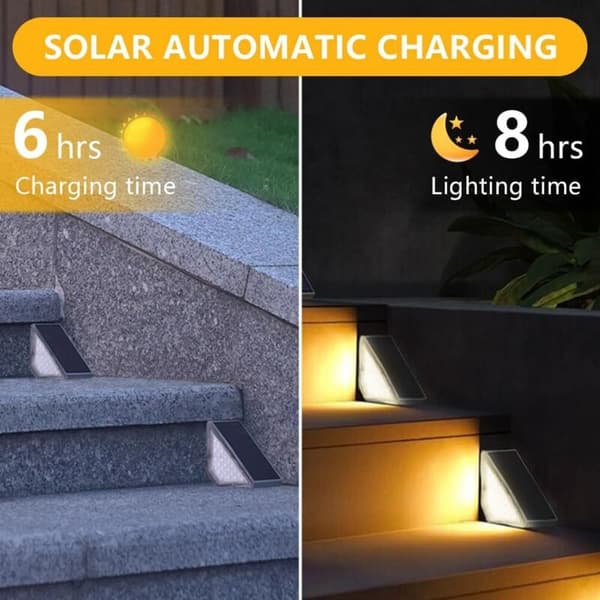 Solcellelamper for trapper. 4 deler LED utendørs solcellelamper. IP67 vanntett solcellelampe for hagetrapper, terrasse, dekk