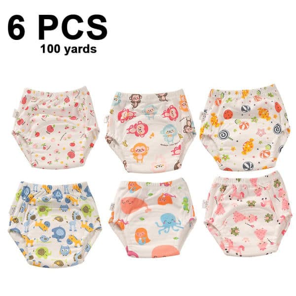6-pack Unisex Cotton Reusable Potty Training Waterproof Training Pants Style 3 100 style 3 100 style 3 100