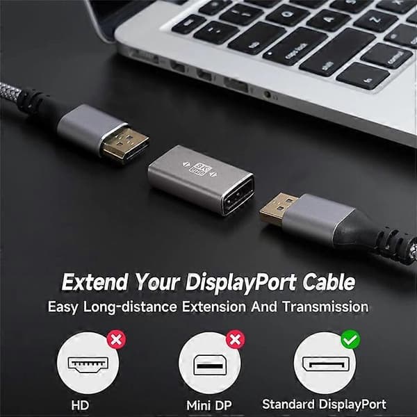 8K 60Hz DisplayPort DP1.4 hunn til hunn-adapter i aluminiumslegering