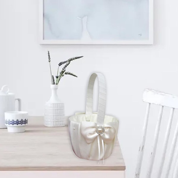 2 stk Bryllupsblomsterkurv Romantisk Sateng Sløyfe Perle Blomsterpikekurv Bryllupsfest Dekorasjon