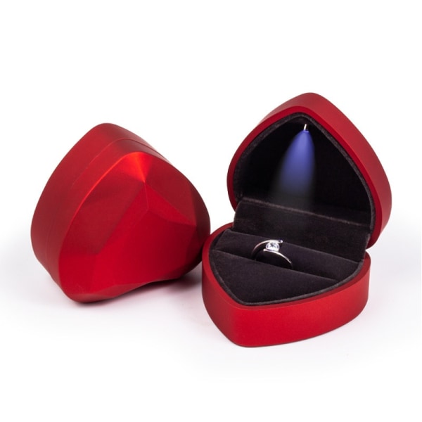 Hjerteformet ringboks med LED-lys, bryllupsseremoni fløyelsringboks med lys for forlovelsesforslag