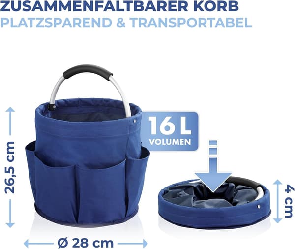 wxsp 1-piece Navy Blue Open Foldable Basket - Storage Basket with Aluminum Handles - Open Design for Easy Access