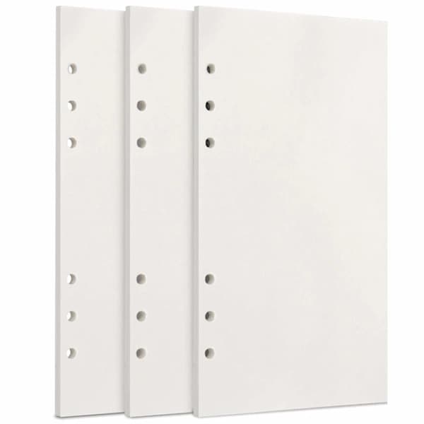 A6 Refillpapper, 3-pack 100GSM tjockt refillpapper 6, 135 ark (270 sidor) för 6-rings pärm Journal Notebook-Blankt papper