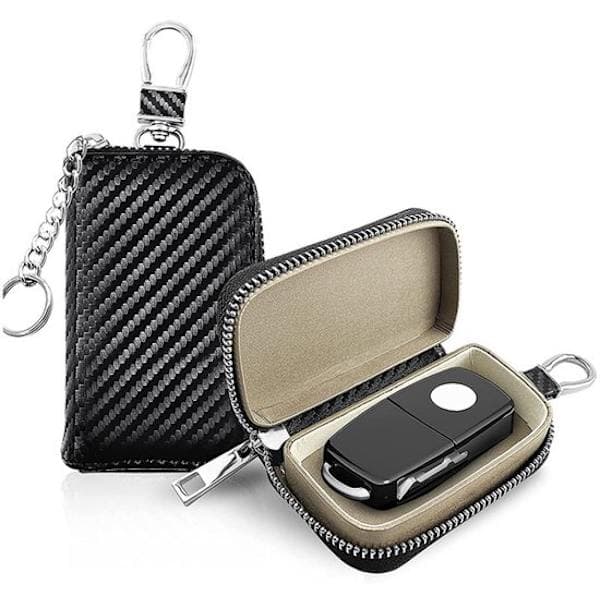 Bilnøgleholder med RFID-afskærmning - Afskærmningsboks - Læder bilnøgleholder - Sort - 10,5 cm x 6,5 cm