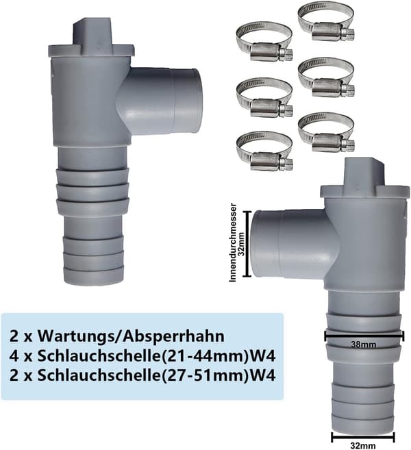 2-pack Poolunderhåll/avstängningsventil med 32 mm slangkoppling, Poolavstängningsventiler, Dubbel Split Po