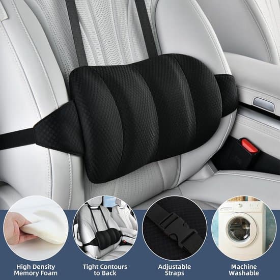 Back Cushion - Lumbar Support Cushion - Backrest Cushion - Lumbar Pillow - Height Adjustable - With Straps - Elastic Foam - Car - 40x19x8cm - Black