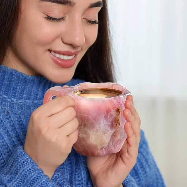 Elegant Mineral Crystal Coffee Cups, 11 Oz Decorative Cups with Handle Pink Pink
