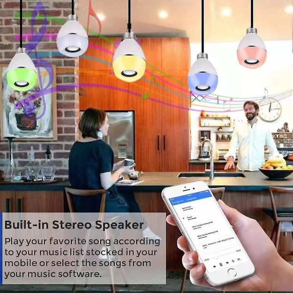 Bluetooth-høyttaler LED-pære Musikk Synkron RGB-farge via App eller Fjernkontroll