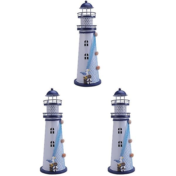 3 stk Led Lighthouse Form stearinlyslykt Middelhavsstil jernlysestake for skrivebordsmøbler 3pcs