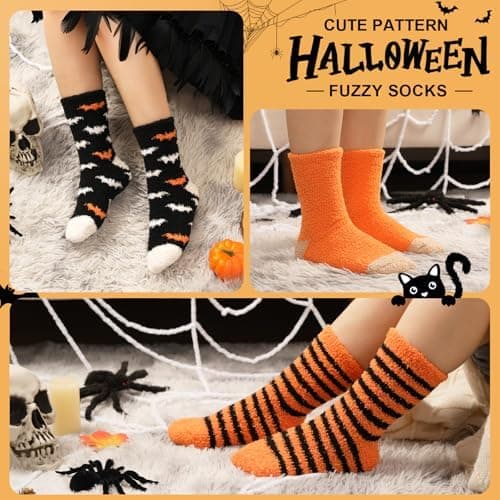 ILovDaisy Bløde Sengesokker til Kvinder og Piger 5/6 Par, Dame Efterår Vinter Varme Fleece Halloween Sokker Hyggelige Fluffy Sokker til Valentinsdag