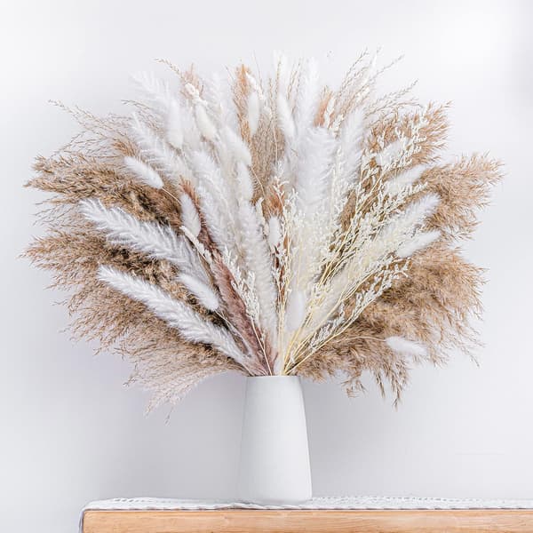85PCS Natural Dried Pampas Grass Bouquet, Boho Home Decor Bouquet