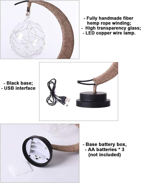 Enchanted Moon Lamp, LED Hanging Moon Memory Night Light Christmas Home Decor (Warm Light Ball)