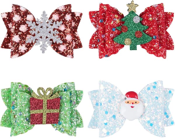 4 st julhårspännen för flickor, glittertomte hårklämmor Chri