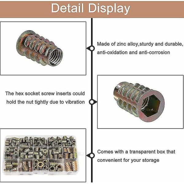 230 st M4 M5 M6 M8 M10 sexkantsmuttrar med gängade insatser, zinklegering sexkantsgängade inläggsmuttrar Insatser kompatibla med möbelmutter verktygssats,
