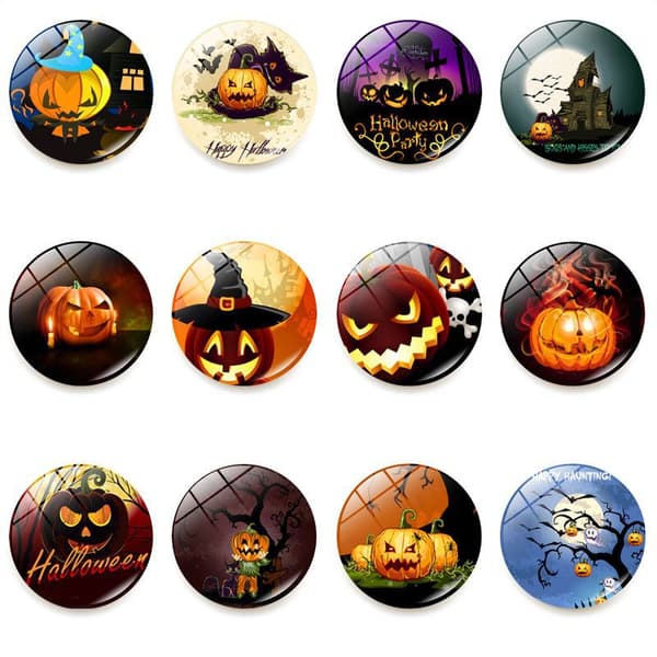 Halloween Decoration, 12 Pcs Beautiful Halloween Refrigerator Magnets Glass Refrigerator Decoration