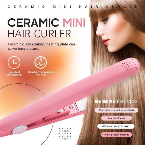 Bærbar keramisk mini-krøllejern til hår lilla 16,5 cm × 8,5 cm × 4,5 cm pink