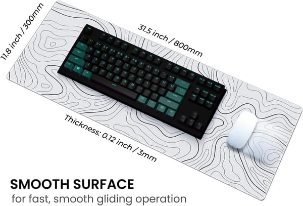 wxsp Stor Gamingmusemåtte, Fuld Tastaturmåtte, Lang Laptopmusemåtte, Computermusemåtte til Hjem og Kontor, Skridsikker Gummibase, 31,5 x 11,8