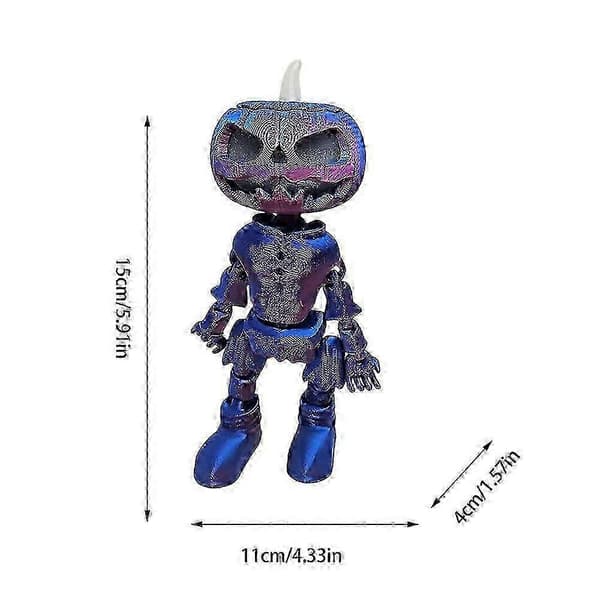 3D-printet Græskarfigur Bordlampe Lysende Samlermodel Halloween Dukke Med Bevægelige Lemmer Blå Rød