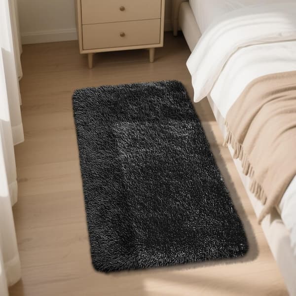 Fluffy tæppe, sort 2x4 tæpper til soveværelse, lille sengetæppe, bløde fluffy tæpper til entré, stue, soveværelse, børn