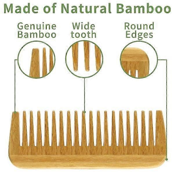 Natural Wood Bamboo Comb, Eco-Friendly Wide Tooth Comb (2 Pack)