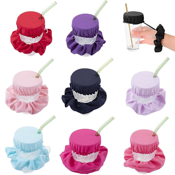 5 stk Gjenbrukbare Vaskbare Drikkeloppheng Anti-Spike Scrunchie Deksel For De Fleste Drikk Kopper & Glass Blå blue