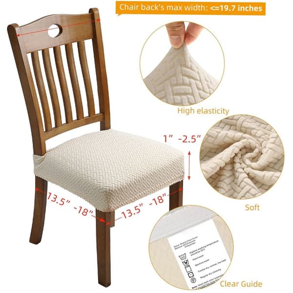 4 stk. elastiske jacquard-stoltrekk til spisestue, avtakbare og vaskbare (med ryggstropper). Beige