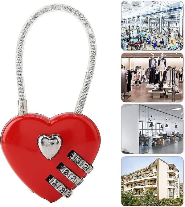 Heart-shaped Padlock, Mini 3-digit Combination Lock, with Heart Wire, Password Lock