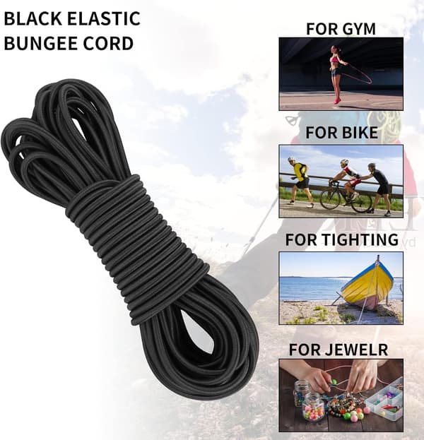 Elastisk tråd, 3mm x 5m, svart strikk, elastisk nylonline for DIY smykkelaging, klessnor, camping, husker, hengere