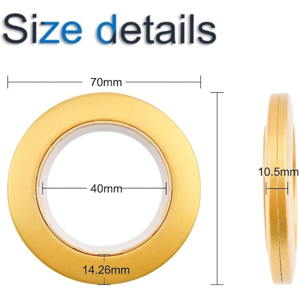 50 stk Gardinøjer - 4 Indre Diameter - ABS Plast - Lav Støj - Gardinøjer - Guld