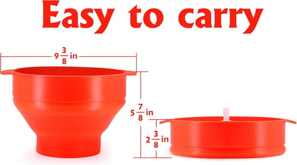 Microwave Popcorn Maker - BPA-Free Silicone, Foldable Microwave Safe Bowl, Dishwasher Safe - Red