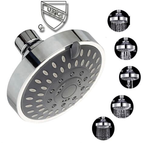 10.2 cm High-Pressure Shower Head with 5 Functions - Adjustable Metal Ball Joint with Filter. Multicolor Multicolor