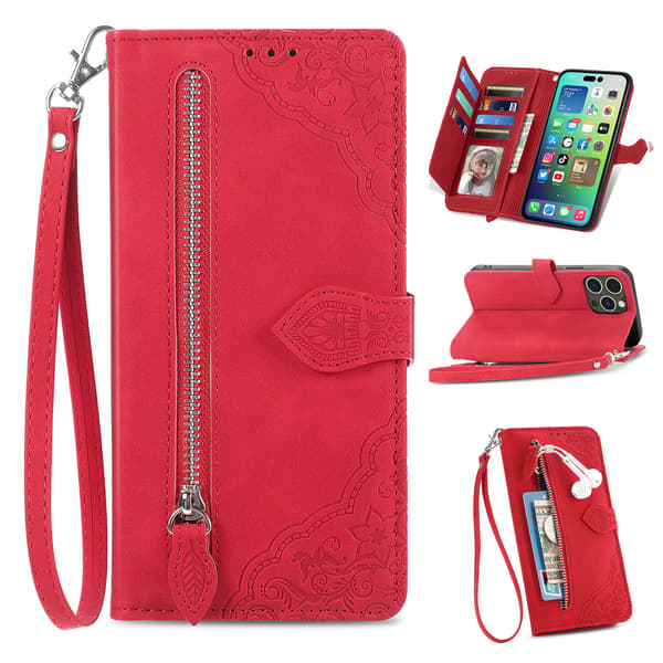 Suitable for Samsung S21 Plus mobile wallet case, with shoulder strap, 7 card slots, leather, flip case all-inclusive protective case red red