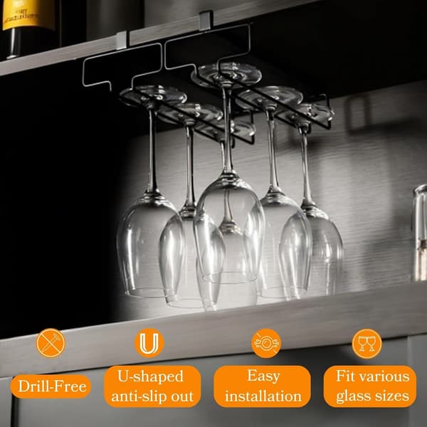 Wine Glass Holder 2 pcs. Under Cabinet Wine Glass Rack, Kitchen Hanging Storage Rack, Organizer for Partitions with Thickness Under 3 cm