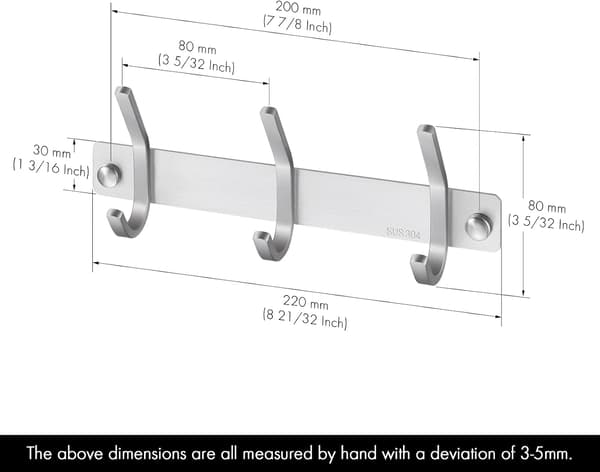 Wall Mounted Coat Rack 3 Hooks Bathroom Towel Hanger SUS304 Stainless Steel Brushed Wall Hook S S