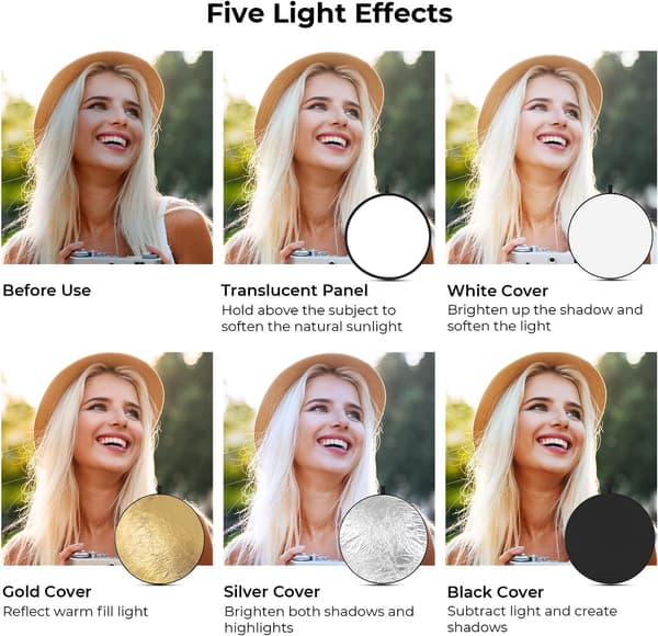 43 \" (110 cm) Lysreflektor, 5-i-1 Fotografering Diffuser Sammenklappelig Bærbar til Studio og Udendørs