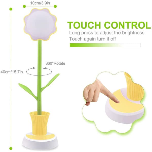 Kids Lamp, Rechargeable Desk Lamp, Eye Protection, Touch Sensor, Table Lamp, Dimmable Bedside Lamp with Pen Holder, Yellow