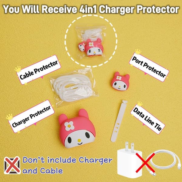 3D Cute Cartoon Fast Charger Protector for iPhone 18W 20W iPhone 14 13 12 11 Pro Max Fast Charging Cable Charger Head Protection Cable Accessories Data