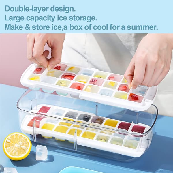 Ice Cube Tray with Lid, Food-Grade Silicone Molds, Releases All Ice Cubes in One Second, Reusable Ice Cube Tray with 48 Compartments
