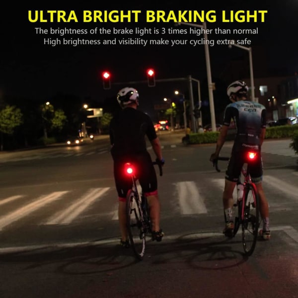 Auto On/Off Bakre Cykel Ficklampa Ultra Bright Back Broms Light High Lumen Daytime Strobe USB Uppladdningsbar Säkerhet Röd Led Baklykta Waterp