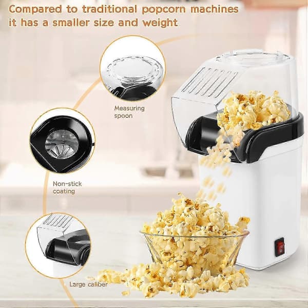 Ilmapopcornkone, sähköinen kuumailmapopcornkone - 1200W, öljytön amerikkalainen pistoke